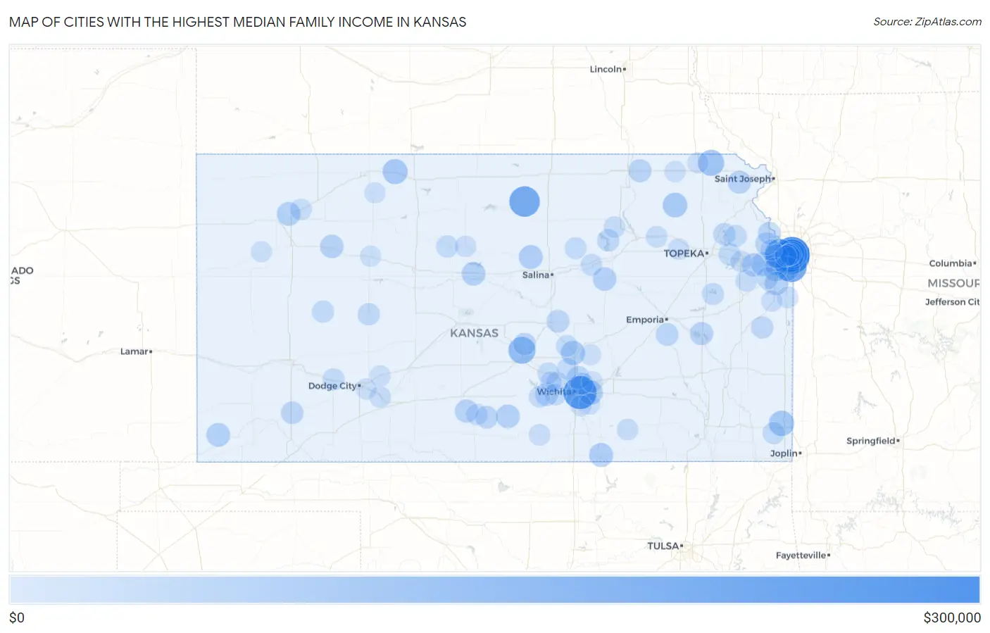 Cities with the Highest Median Family Income in Kansas Map