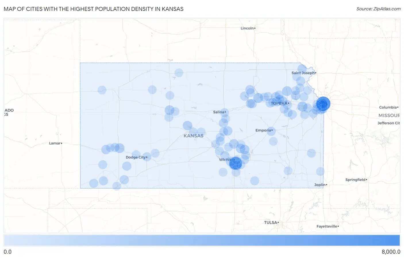 Cities with the Highest Population Density in Kansas Map