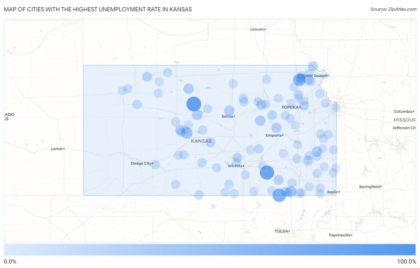 Cities with the Highest Unemployment Rate in Kansas Map