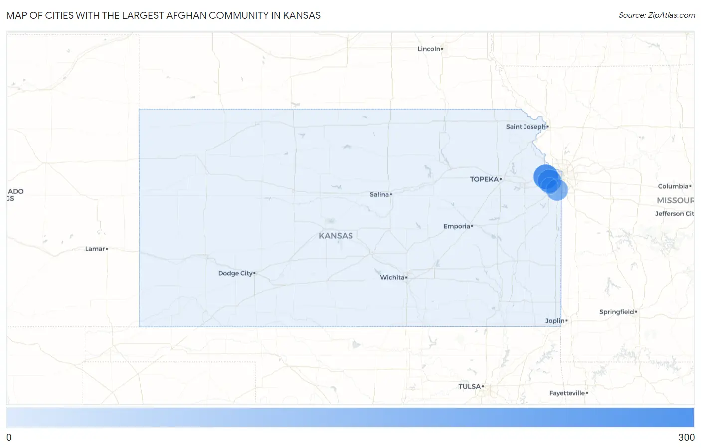 Cities with the Largest Afghan Community in Kansas Map