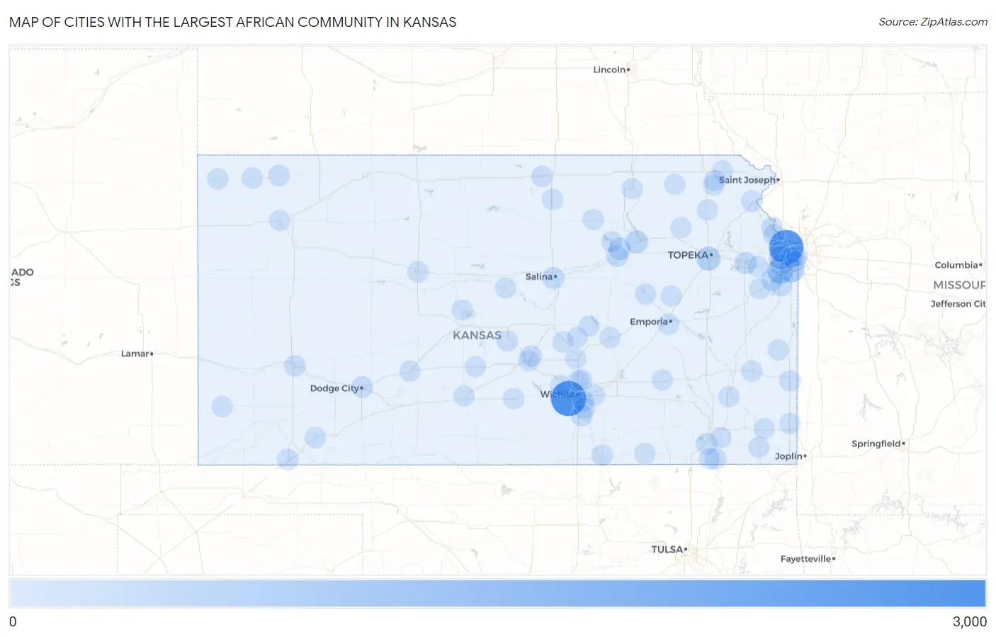 Cities with the Largest African Community in Kansas Map