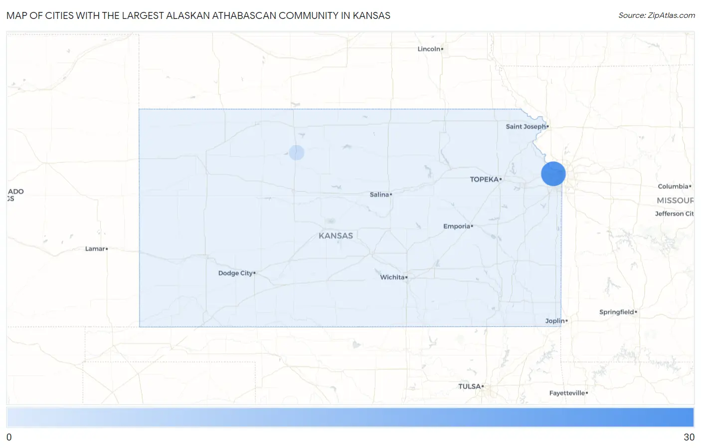 Cities with the Largest Alaskan Athabascan Community in Kansas Map