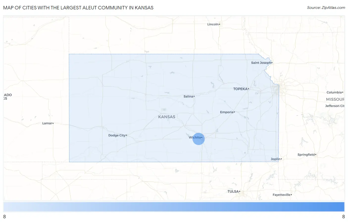 Cities with the Largest Aleut Community in Kansas Map