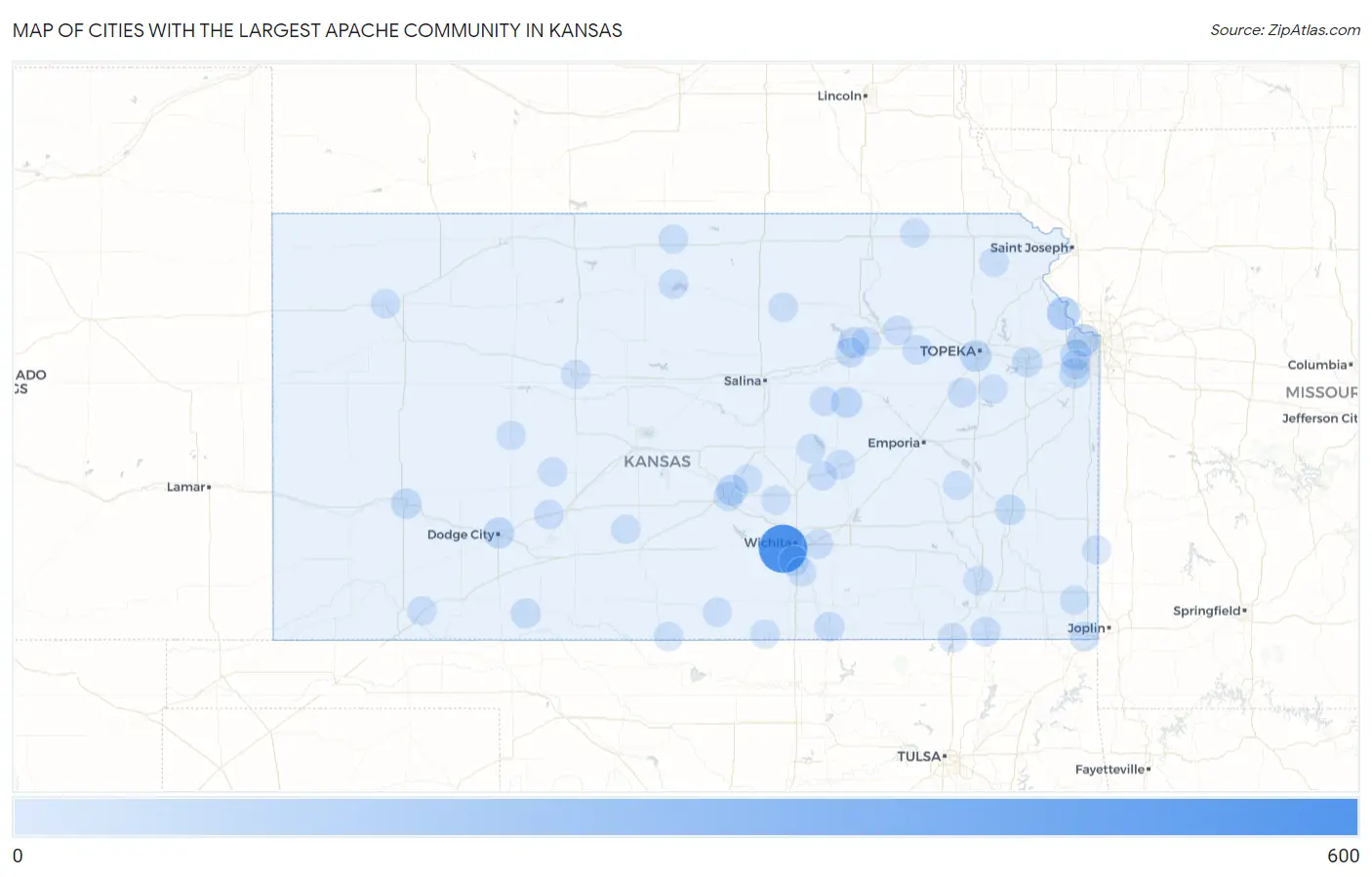 Cities with the Largest Apache Community in Kansas Map