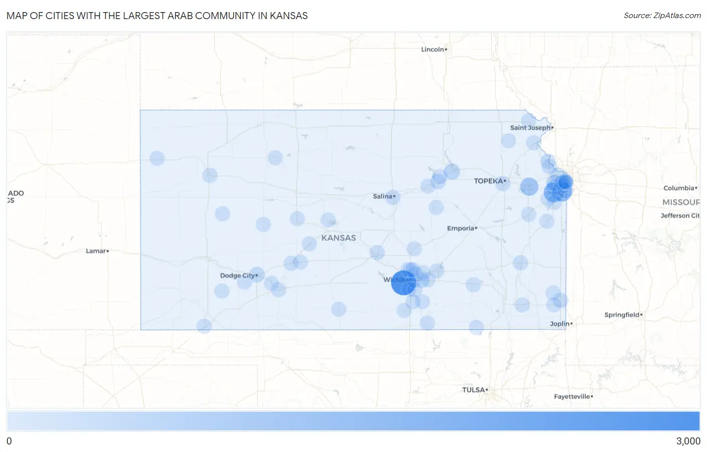Cities with the Largest Arab Community in Kansas Map