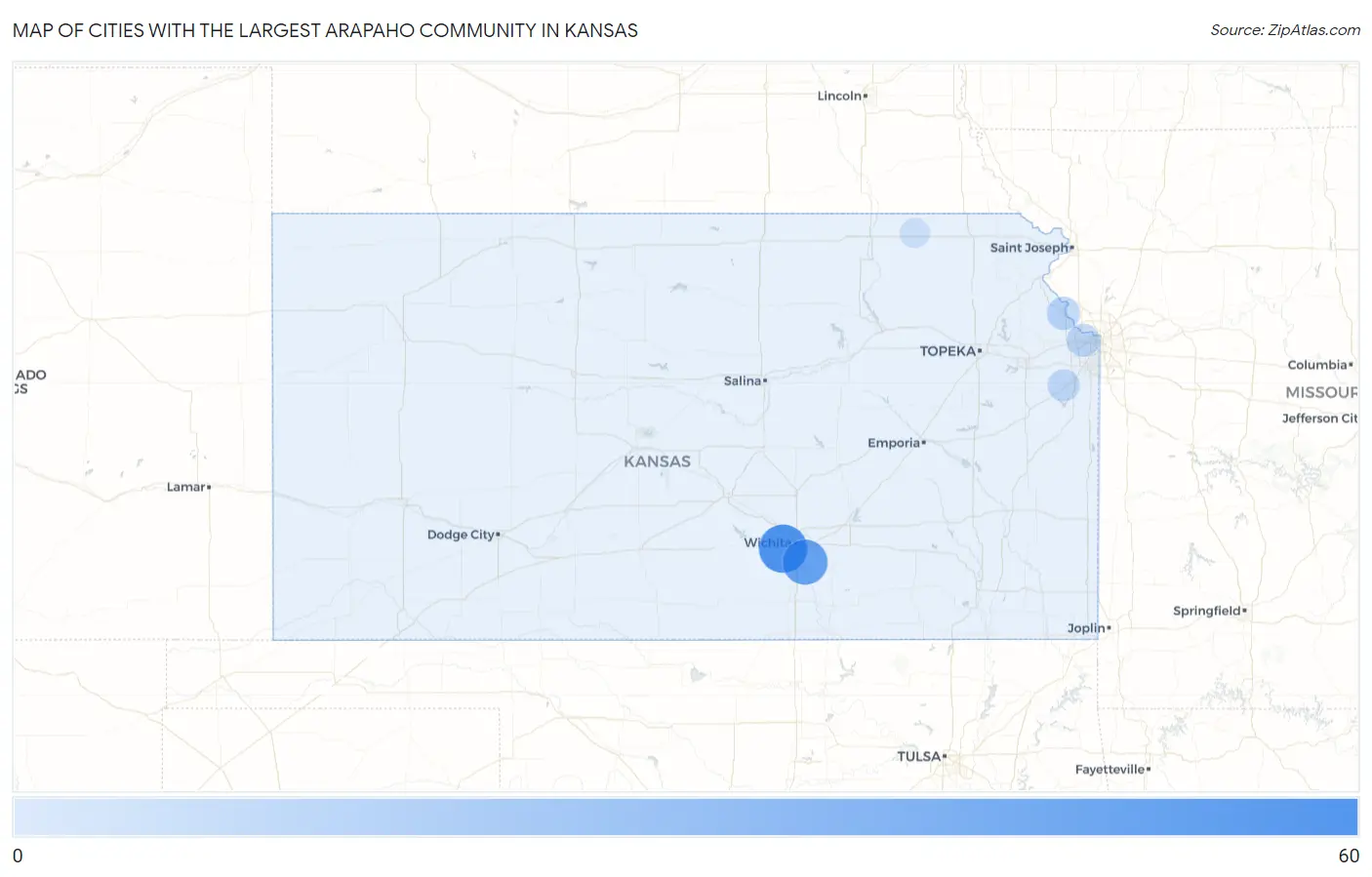 Cities with the Largest Arapaho Community in Kansas Map