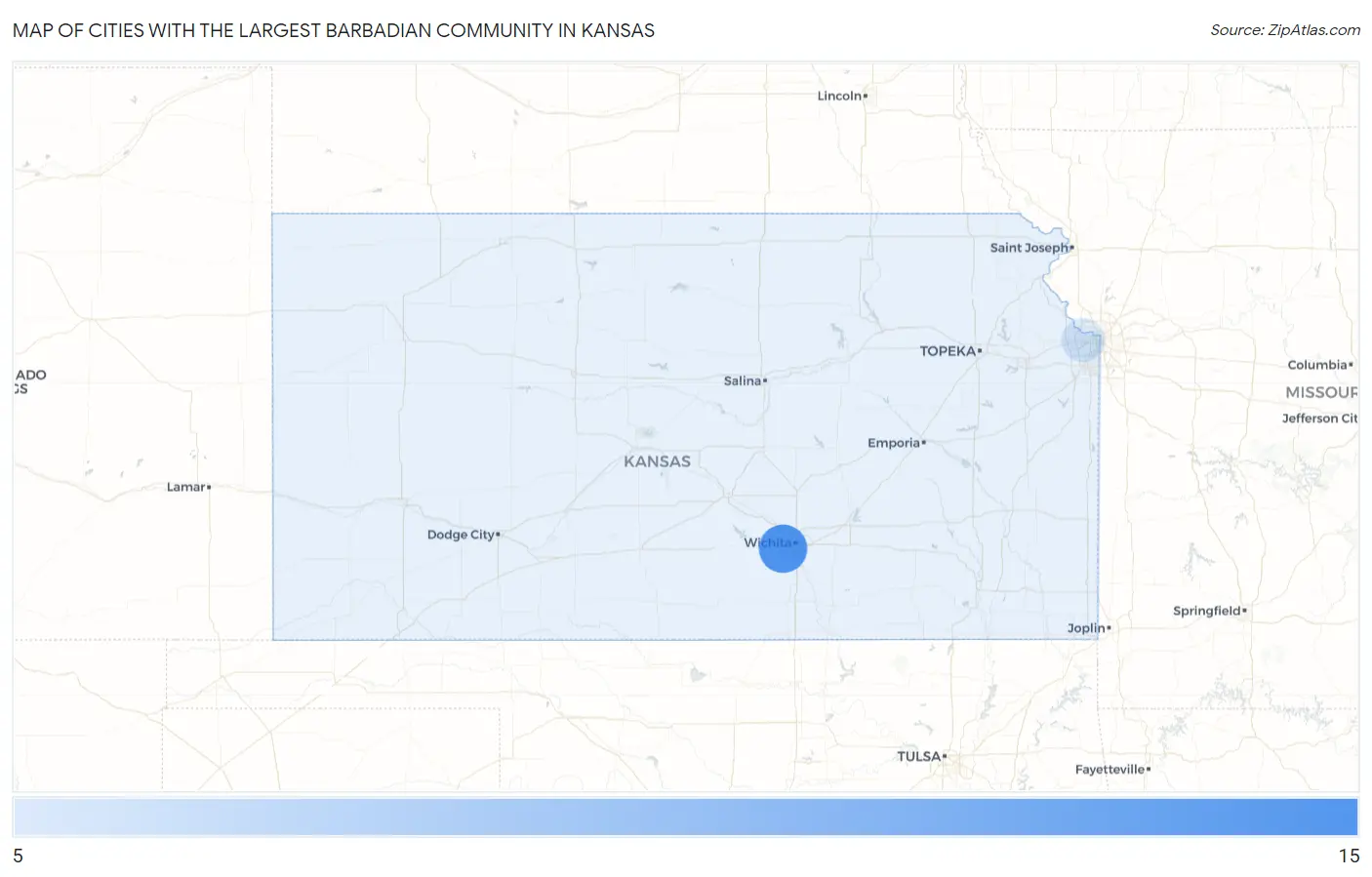 Cities with the Largest Barbadian Community in Kansas Map