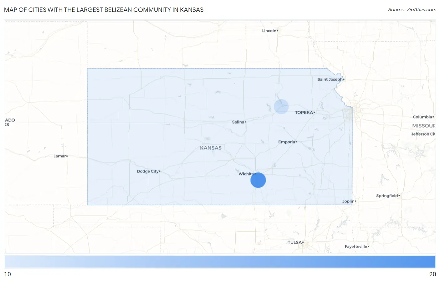 Cities with the Largest Belizean Community in Kansas Map