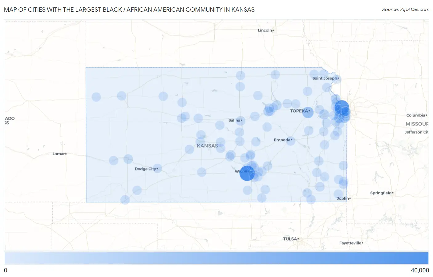 Cities with the Largest Black / African American Community in Kansas Map