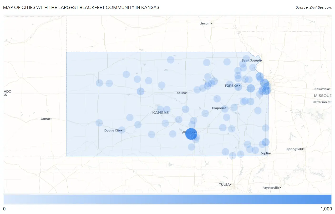 Cities with the Largest Blackfeet Community in Kansas Map