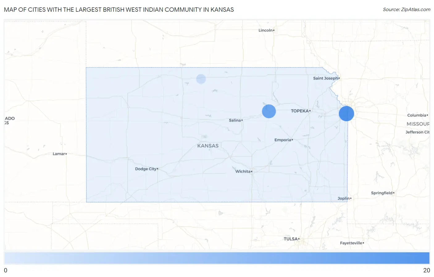 Cities with the Largest British West Indian Community in Kansas Map