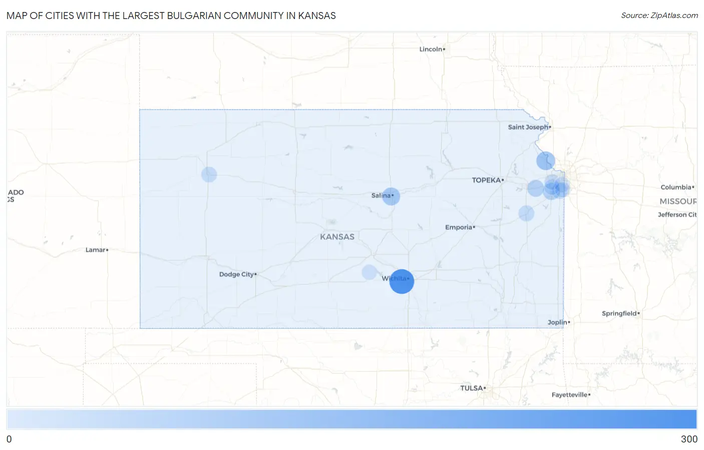 Cities with the Largest Bulgarian Community in Kansas Map