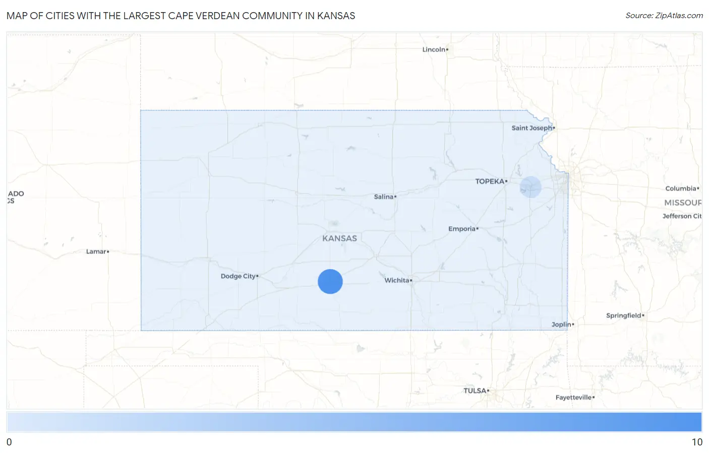 Cities with the Largest Cape Verdean Community in Kansas Map