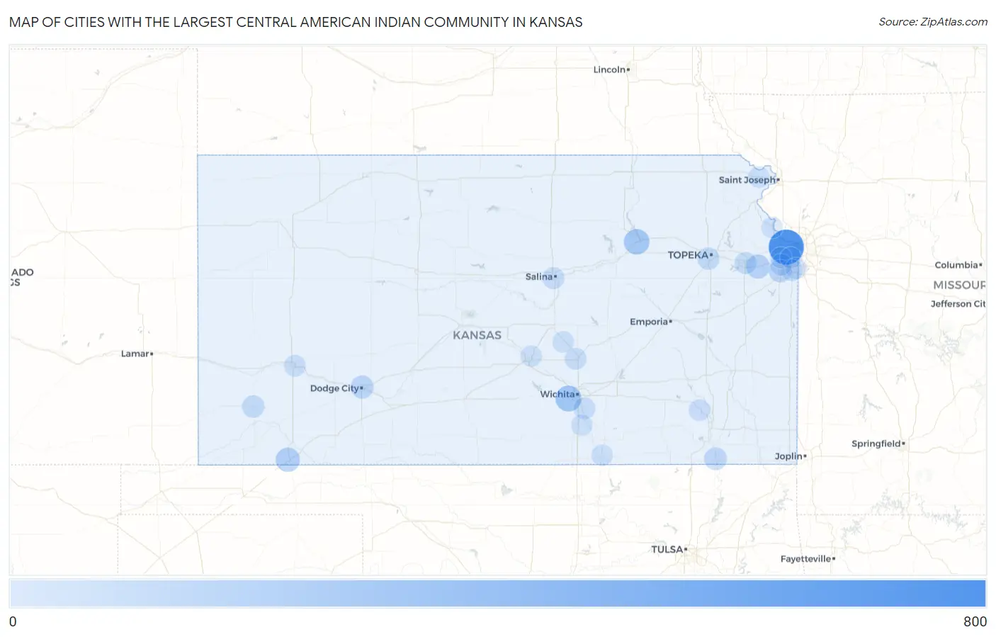 Cities with the Largest Central American Indian Community in Kansas Map