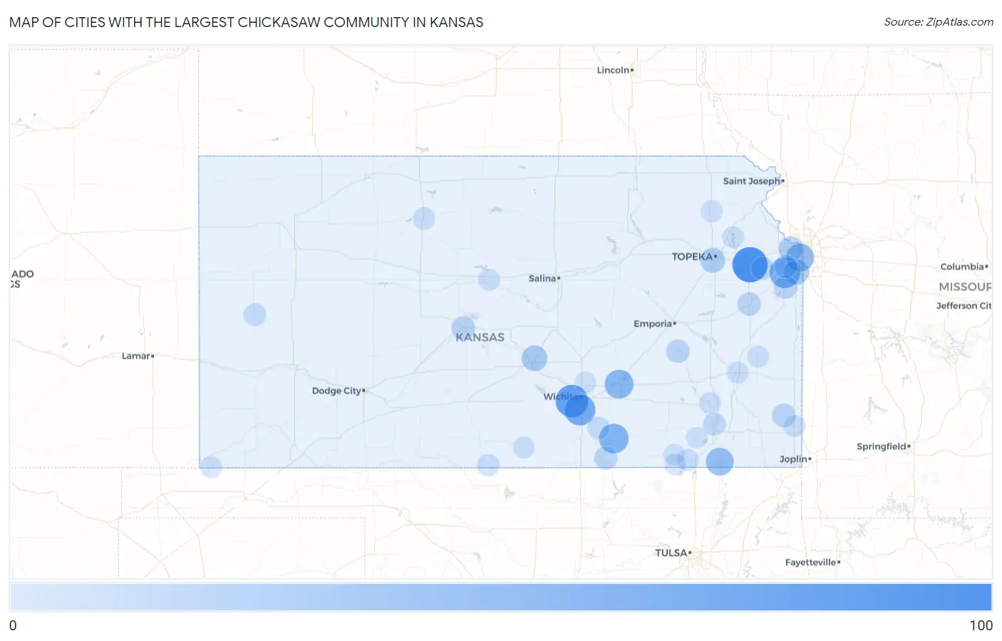 Cities with the Largest Chickasaw Community in Kansas Map