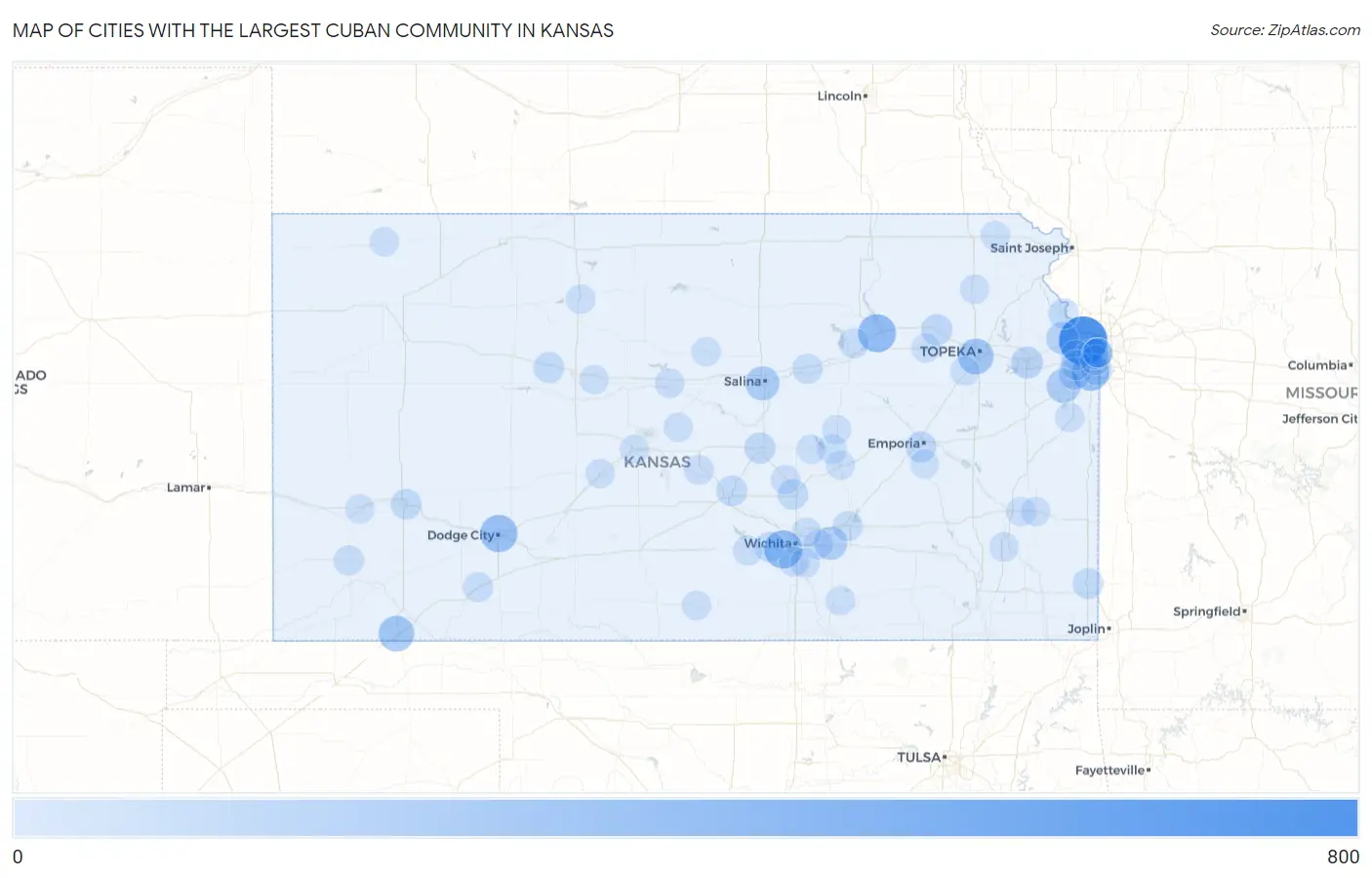 Cities with the Largest Cuban Community in Kansas Map