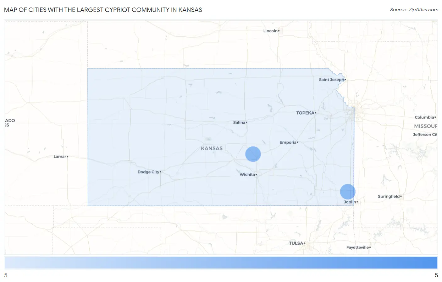 Cities with the Largest Cypriot Community in Kansas Map