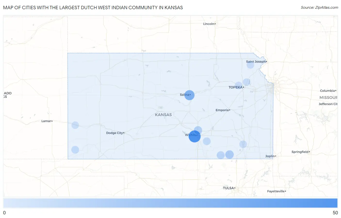 Cities with the Largest Dutch West Indian Community in Kansas Map