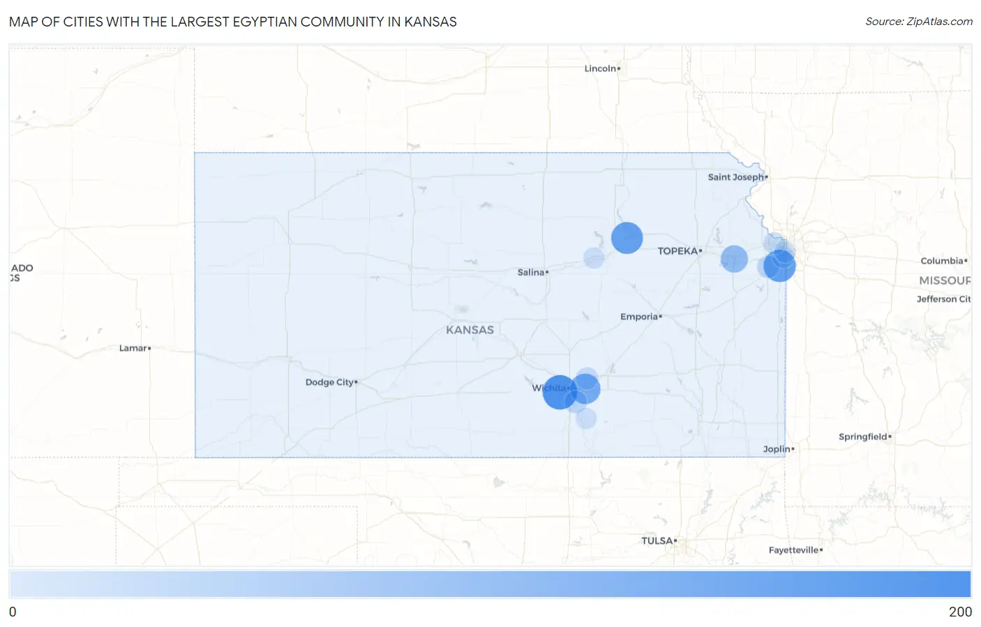 Cities with the Largest Egyptian Community in Kansas Map