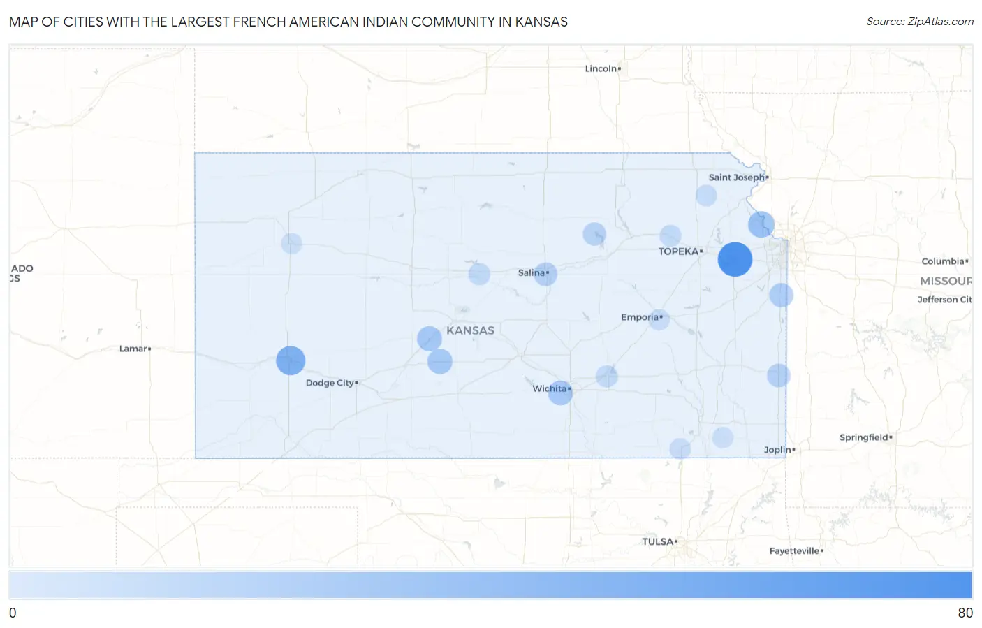 Cities with the Largest French American Indian Community in Kansas Map