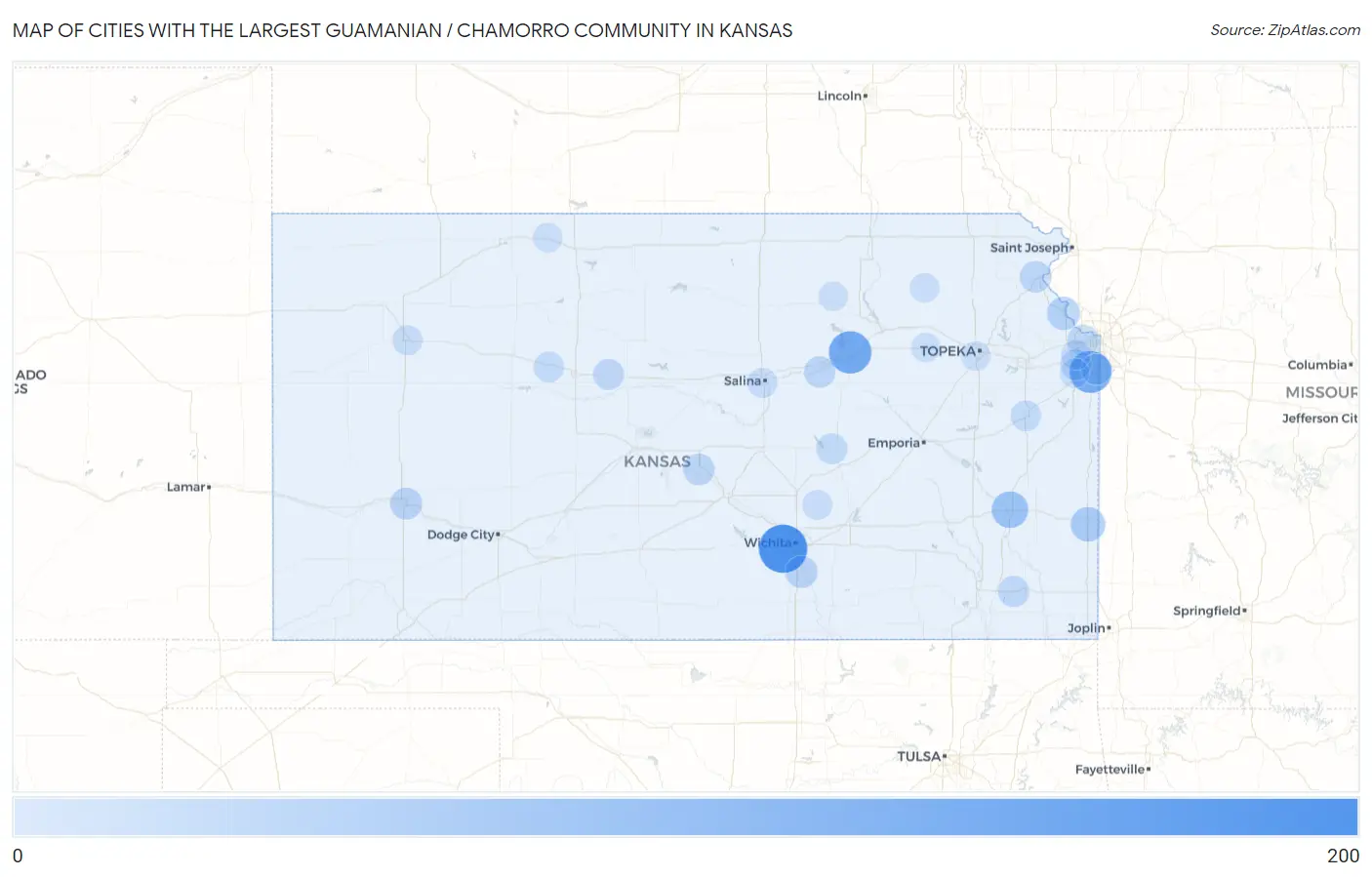 Cities with the Largest Guamanian / Chamorro Community in Kansas Map