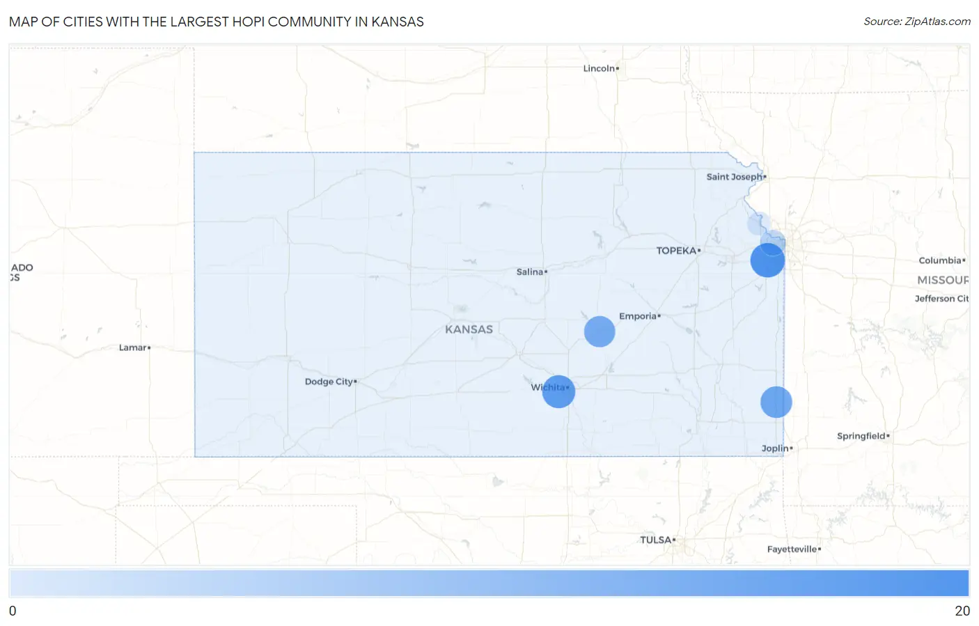 Cities with the Largest Hopi Community in Kansas Map