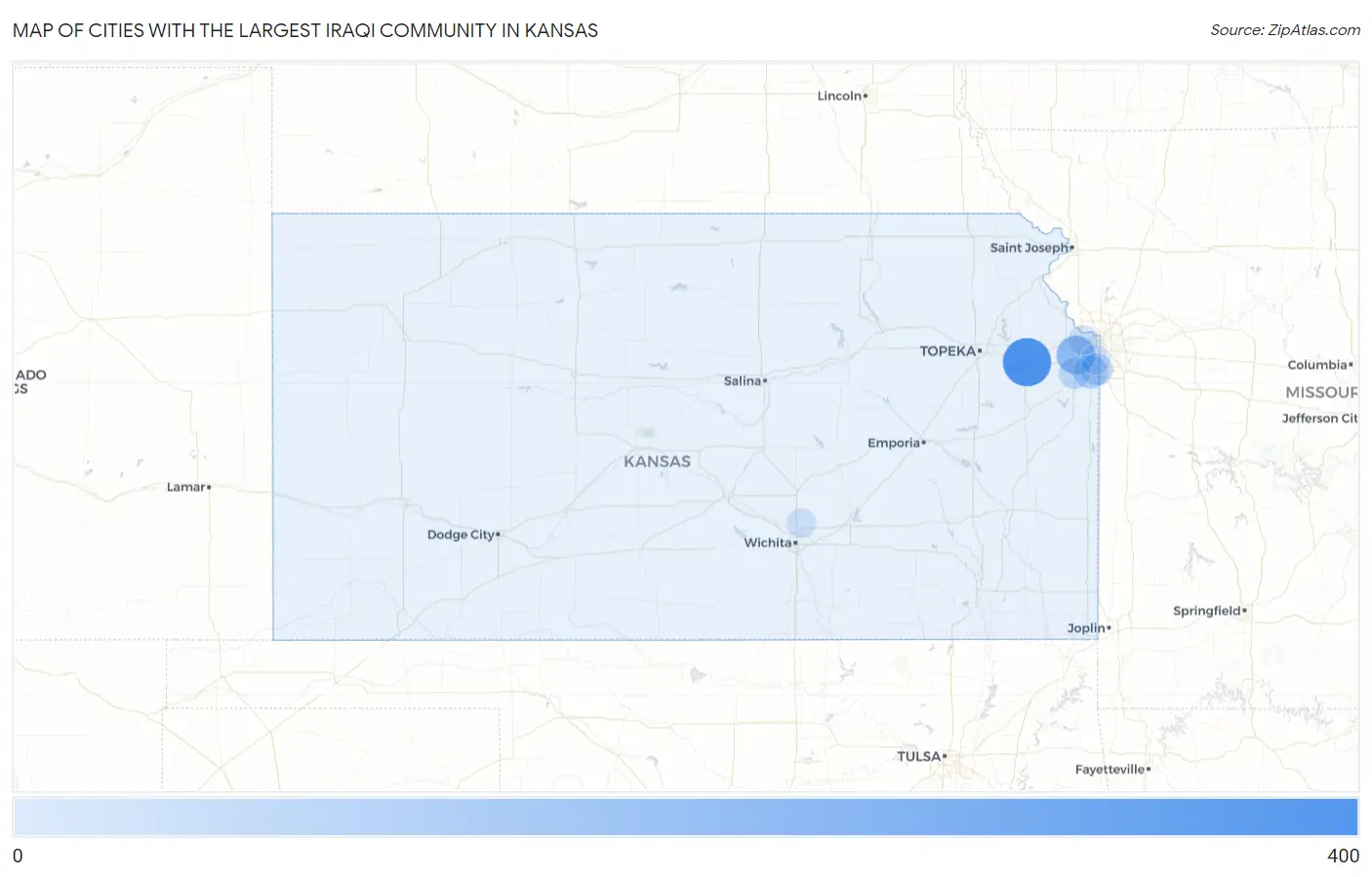 Cities with the Largest Iraqi Community in Kansas Map