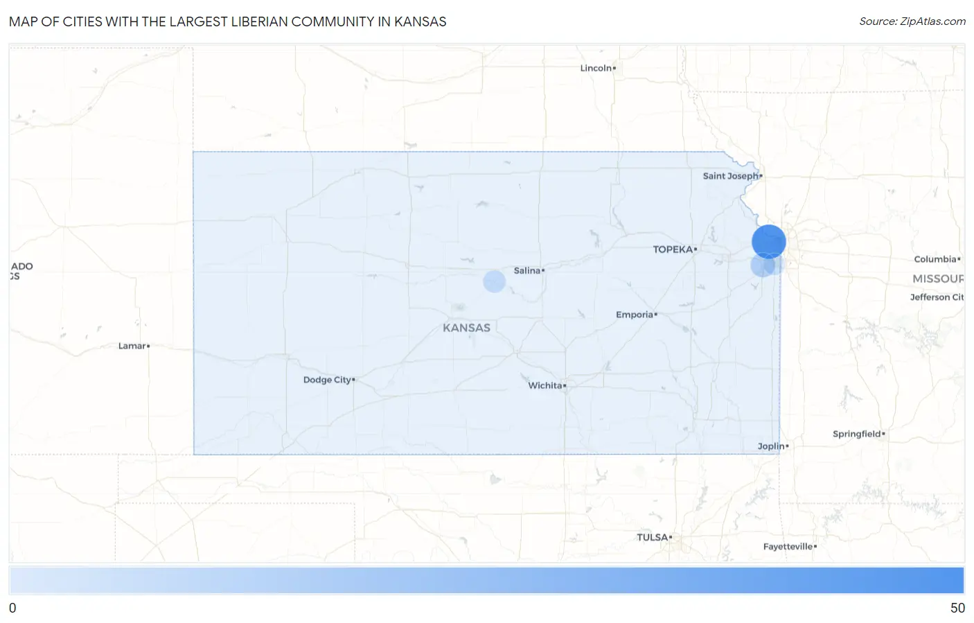 Cities with the Largest Liberian Community in Kansas Map