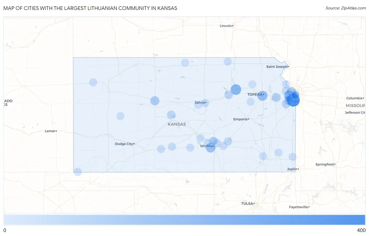 Cities with the Largest Lithuanian Community in Kansas Map