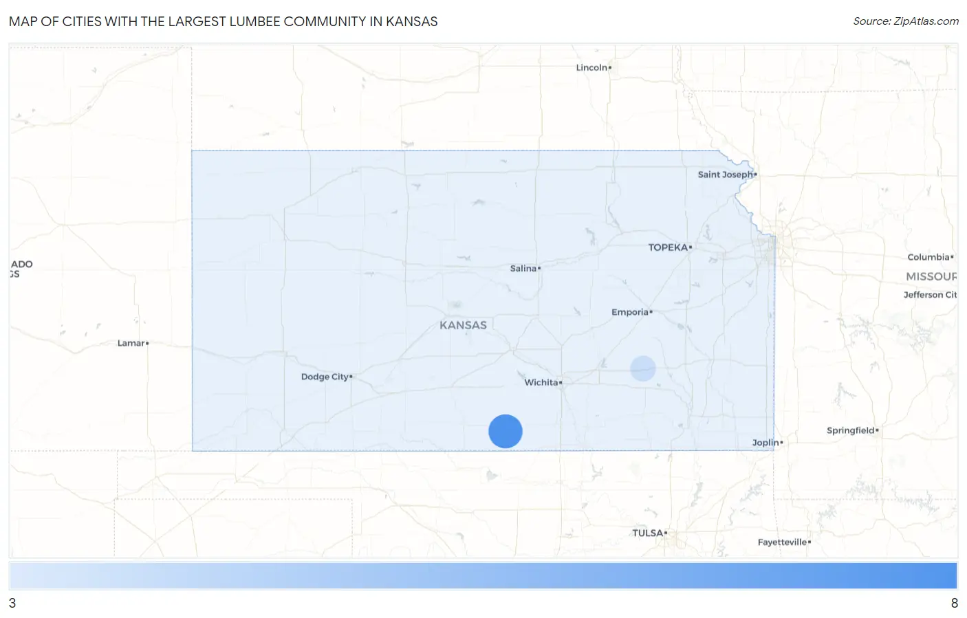 Cities with the Largest Lumbee Community in Kansas Map