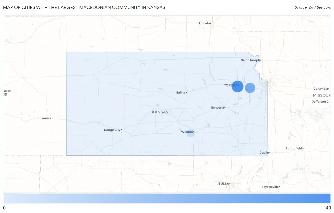 Cities with the Largest Macedonian Community in Kansas Map