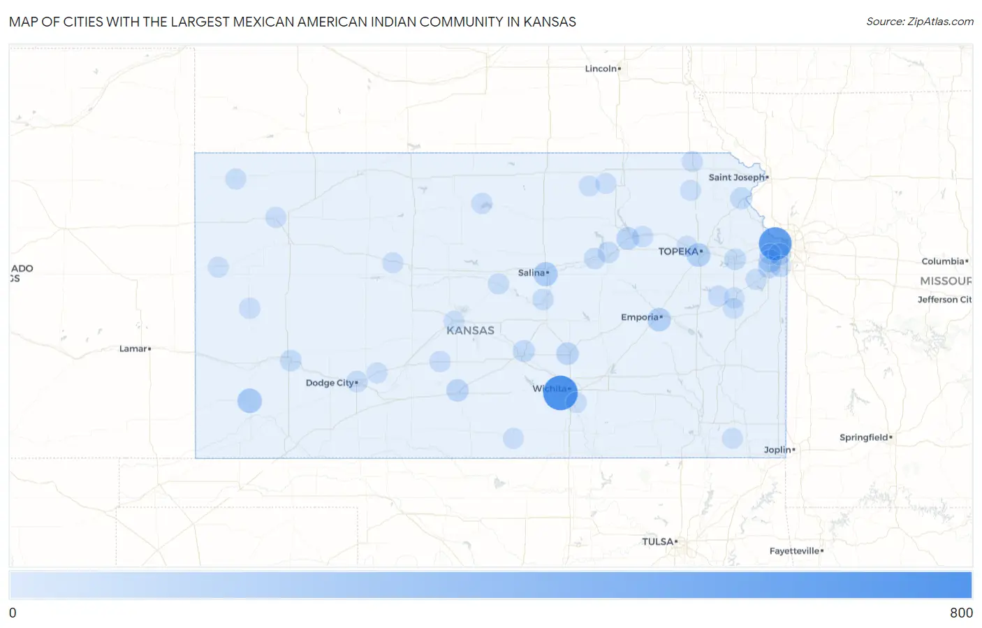 Cities with the Largest Mexican American Indian Community in Kansas Map