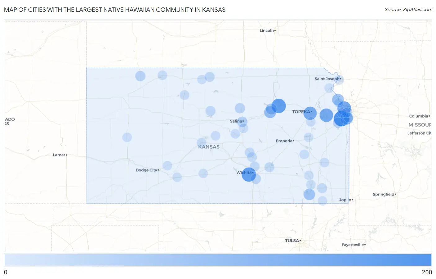 Cities with the Largest Native Hawaiian Community in Kansas Map