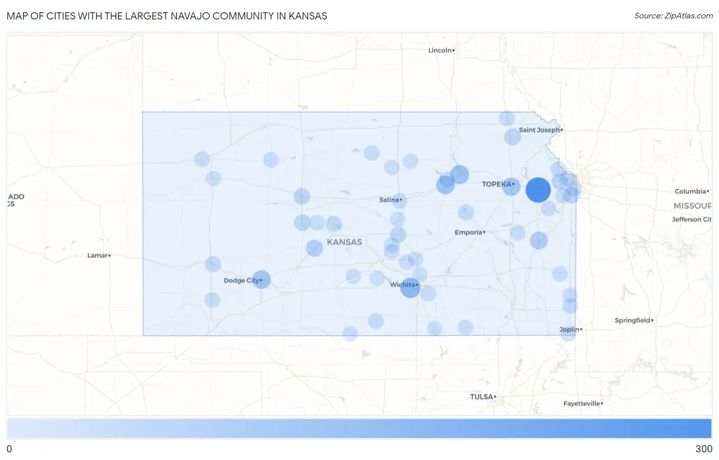 Cities with the Largest Navajo Community in Kansas Map