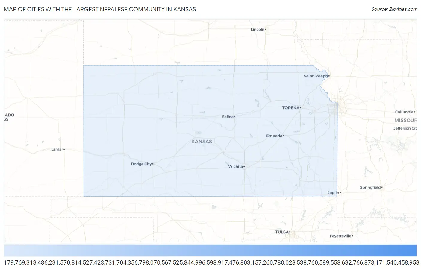 Cities with the Largest Nepalese Community in Kansas Map
