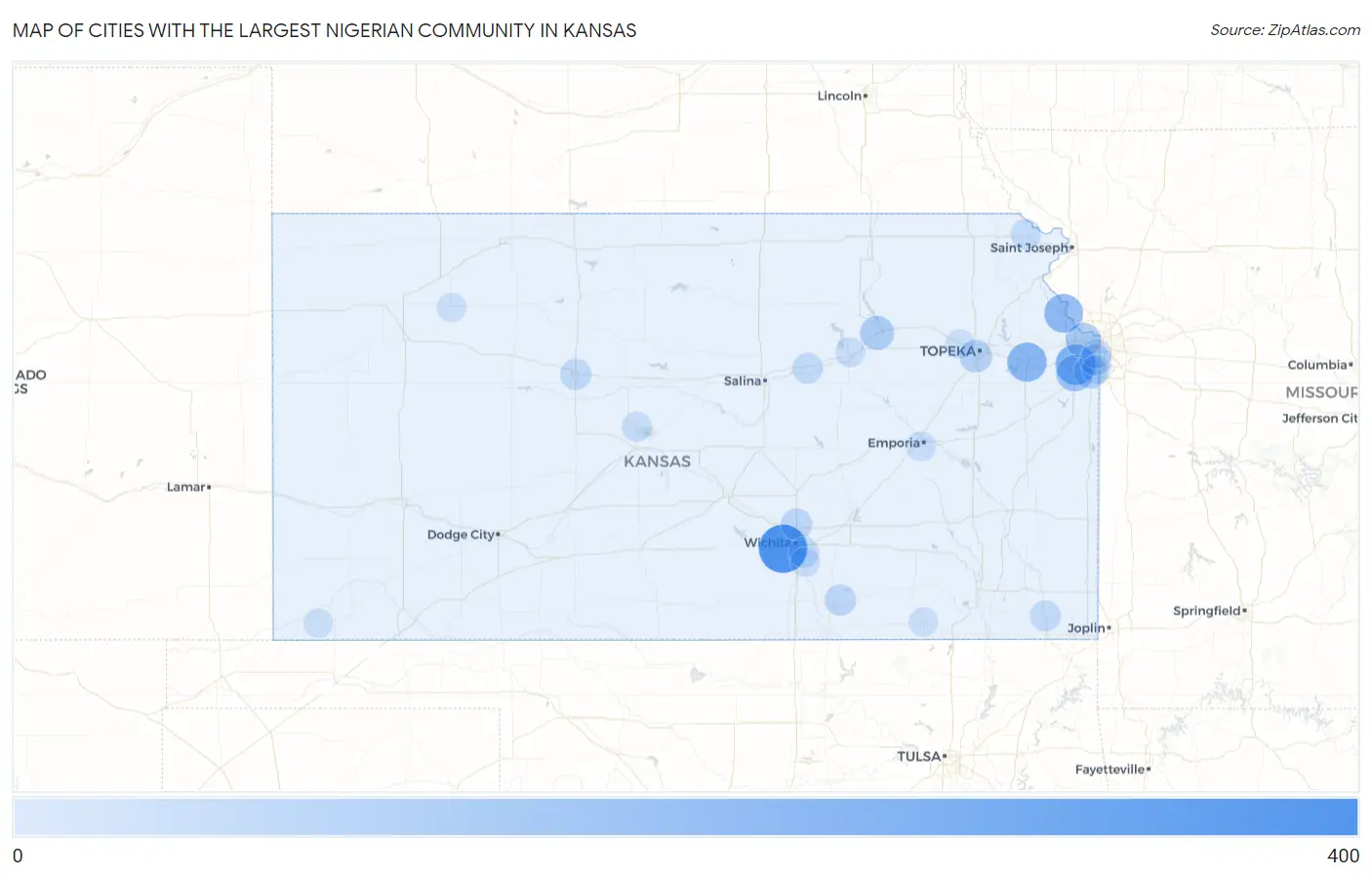 Cities with the Largest Nigerian Community in Kansas Map