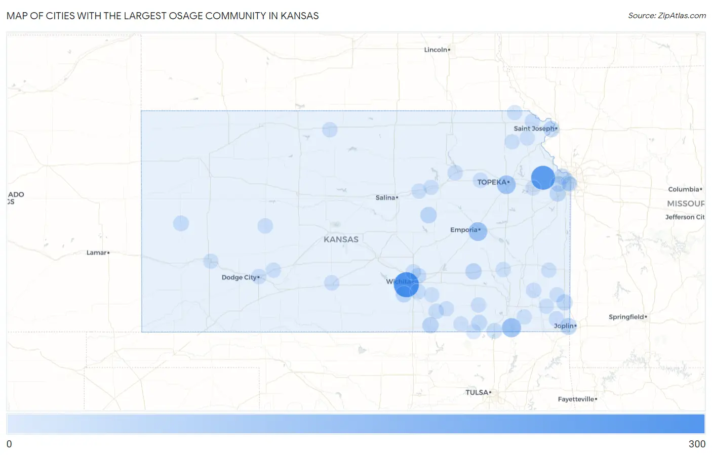 Cities with the Largest Osage Community in Kansas Map