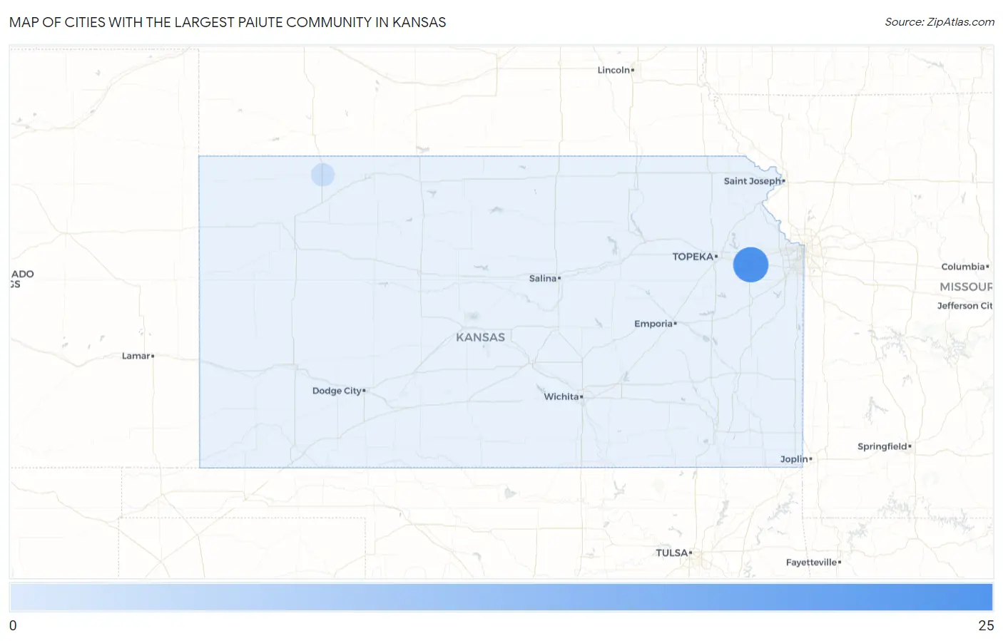 Cities with the Largest Paiute Community in Kansas Map