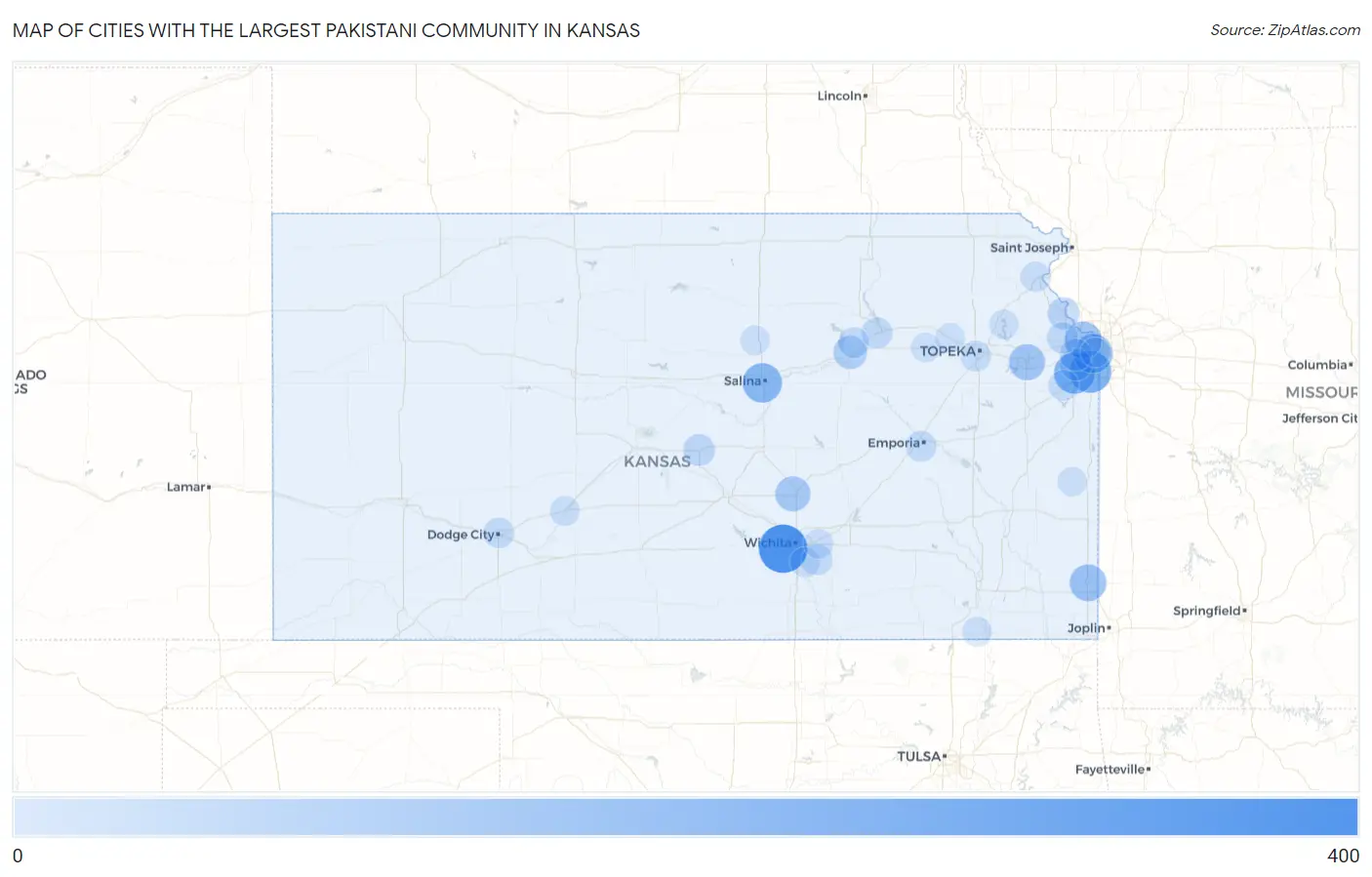 Cities with the Largest Pakistani Community in Kansas Map