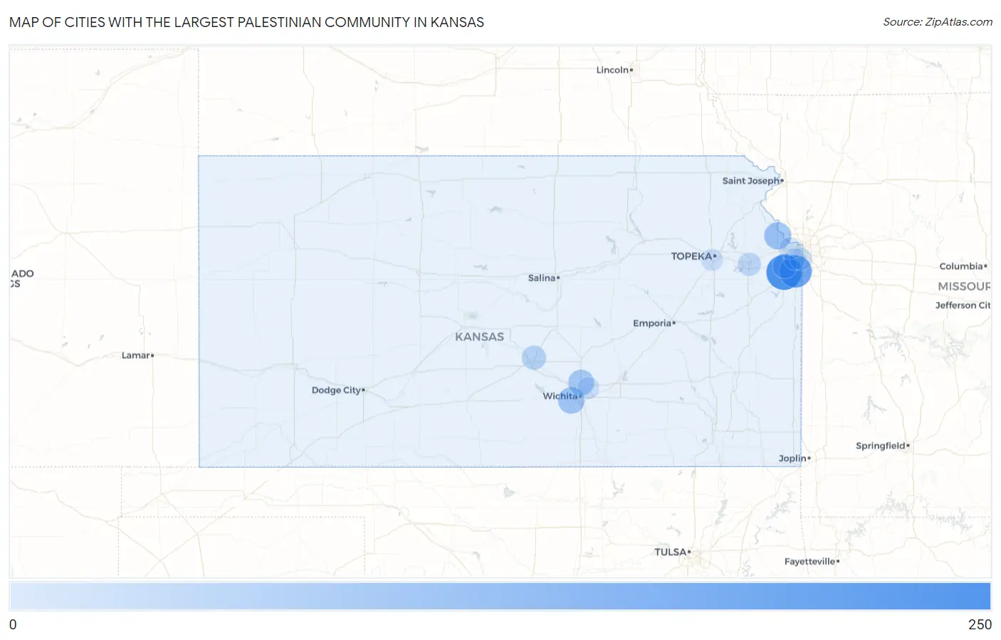 Cities with the Largest Palestinian Community in Kansas Map