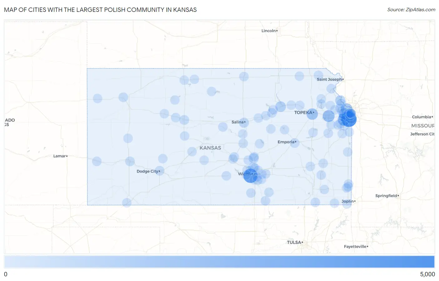 Cities with the Largest Polish Community in Kansas Map