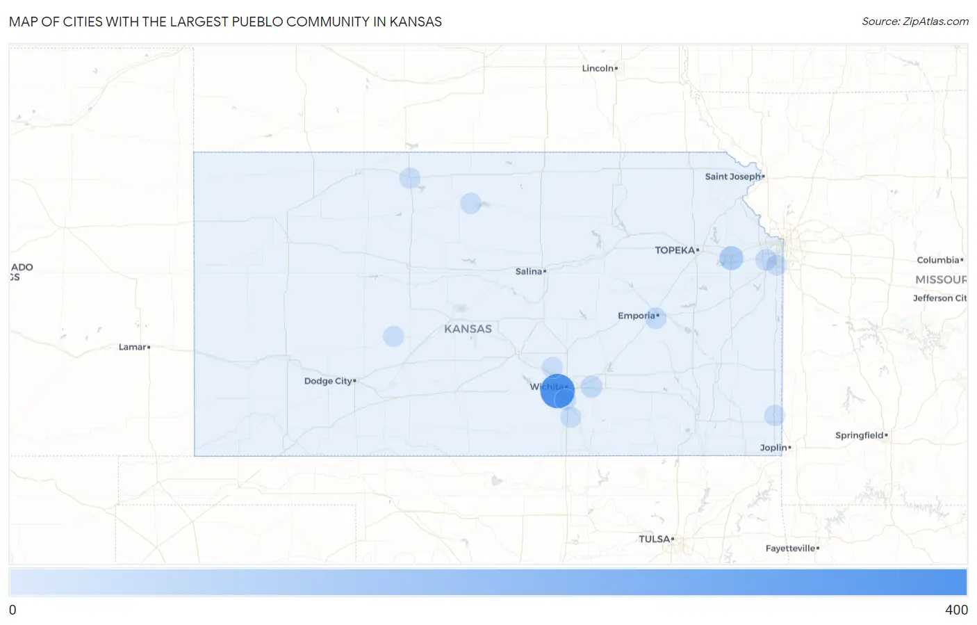 Cities with the Largest Pueblo Community in Kansas Map
