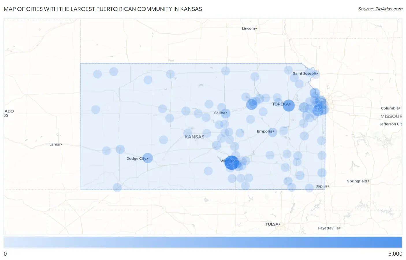 Cities with the Largest Puerto Rican Community in Kansas Map