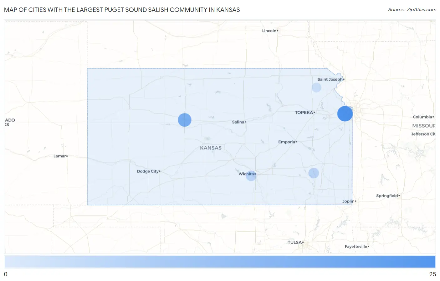 Cities with the Largest Puget Sound Salish Community in Kansas Map