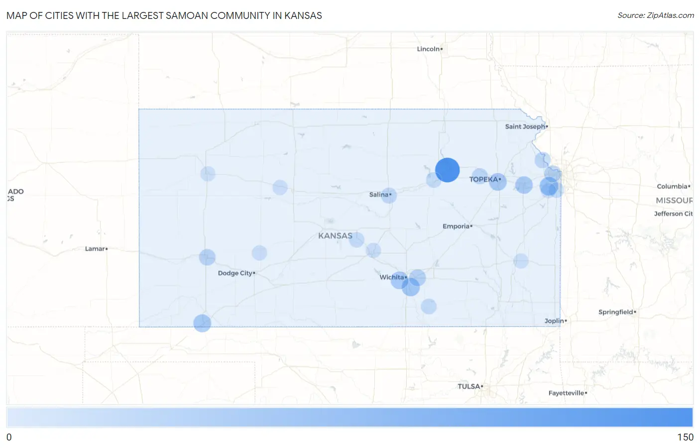 Cities with the Largest Samoan Community in Kansas Map