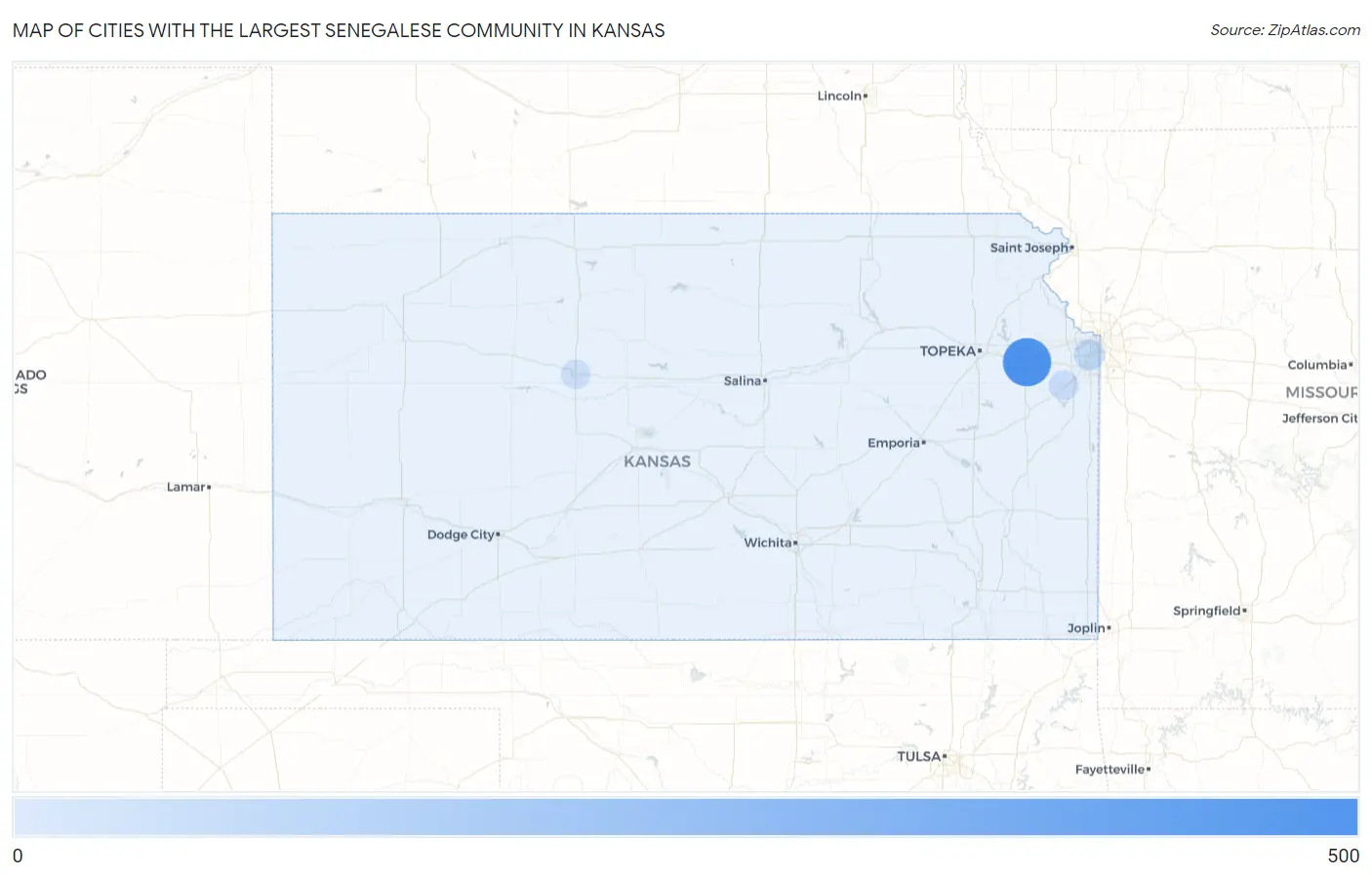 Cities with the Largest Senegalese Community in Kansas Map