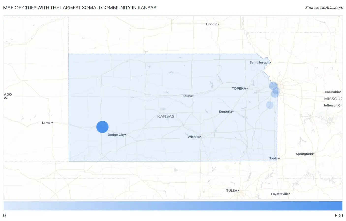 Cities with the Largest Somali Community in Kansas Map