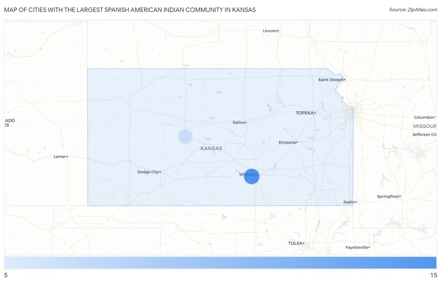 Cities with the Largest Spanish American Indian Community in Kansas Map