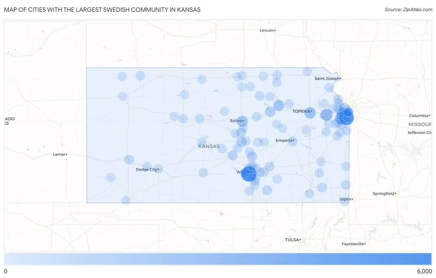 Cities with the Largest Swedish Community in Kansas Map
