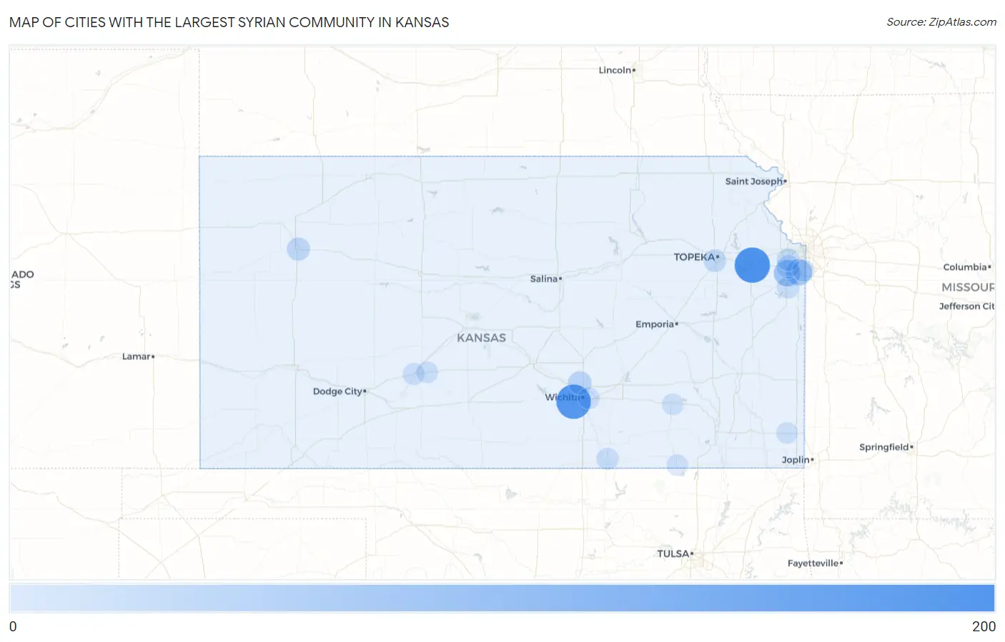 Cities with the Largest Syrian Community in Kansas Map